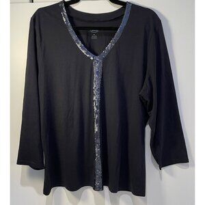 Talbots Womens Sequin‎ Top Size XL Dark Fairy Mature Feminine Artsy Whimsical